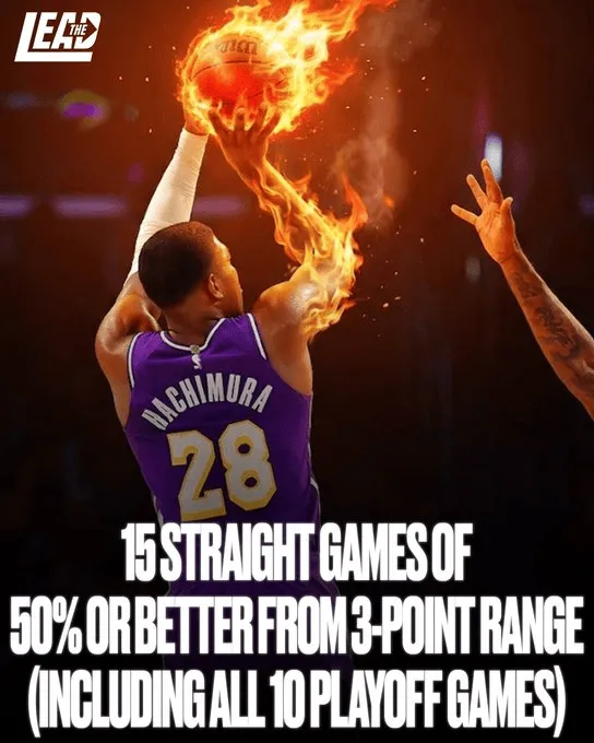 NBA免费视频-八村垒连续15场季后赛三分命中率超过50%，继续刷新历史纪录